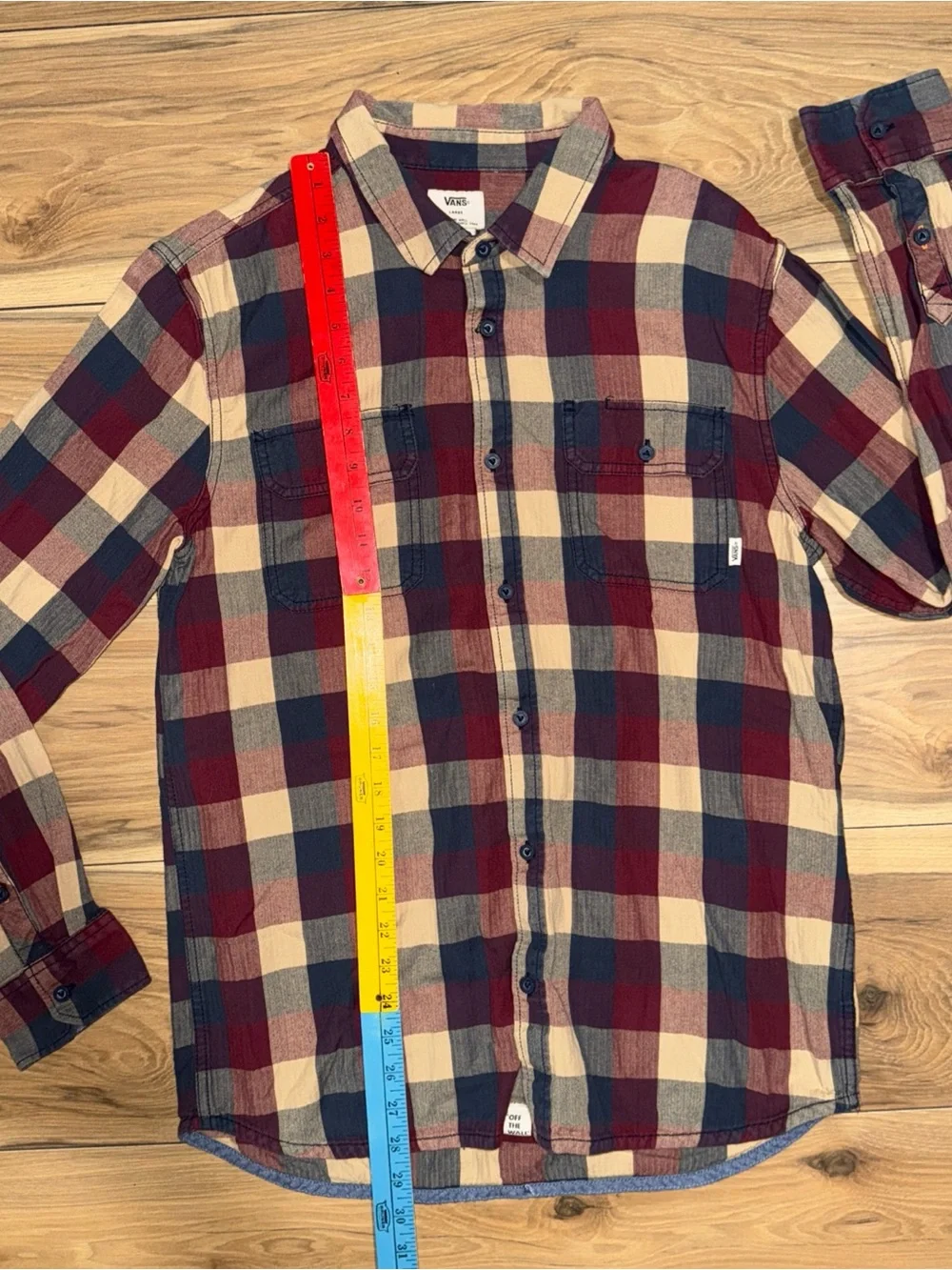 Vans Off The Wall Plaid Checkered Flannel Collared Button Polo Brown Skate sz. L